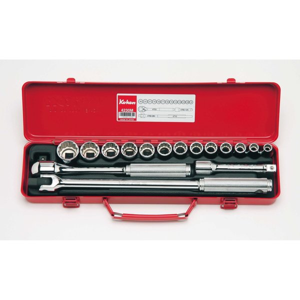 Ko-Ken Socket set 12 Point 17 pieces 1/2 Sq. Drive 4230M